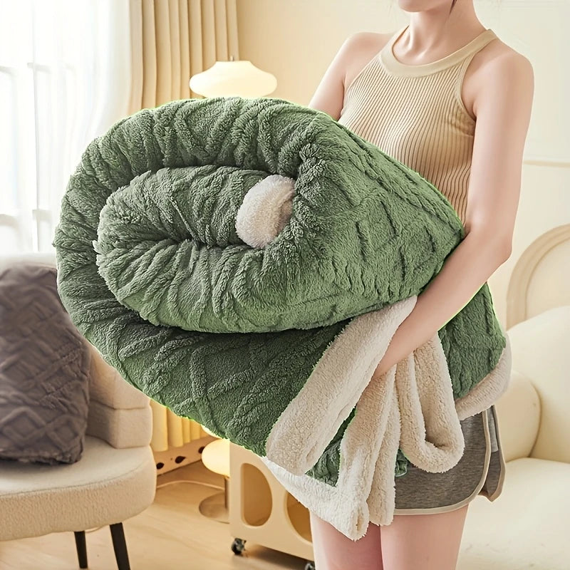 1pc Jacquard Sherpa Weighted Blanket 3KG for Adults,Good For SleepAll-Season Thickened Calming & Sleep Aid, Faux Rabbit Blanket
