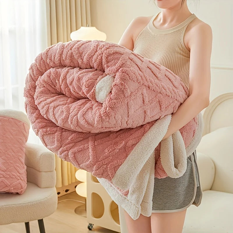 1pc Jacquard Sherpa Weighted Blanket 3KG for Adults,Good For SleepAll-Season Thickened Calming & Sleep Aid, Faux Rabbit Blanket