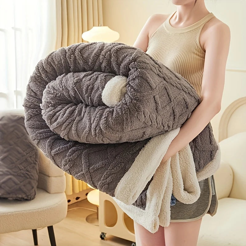 1pc Jacquard Sherpa Weighted Blanket 3KG for Adults,Good For SleepAll-Season Thickened Calming & Sleep Aid, Faux Rabbit Blanket