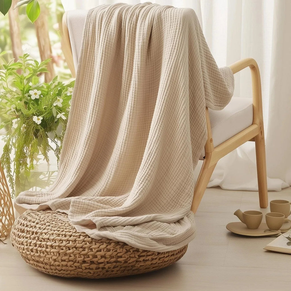 6 Layer Breathable Beige Cotton Blanket