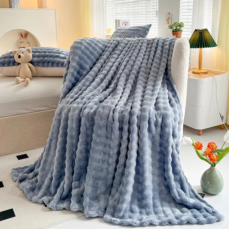 Luxurious Faux Rabbit Fur Throw Blanket