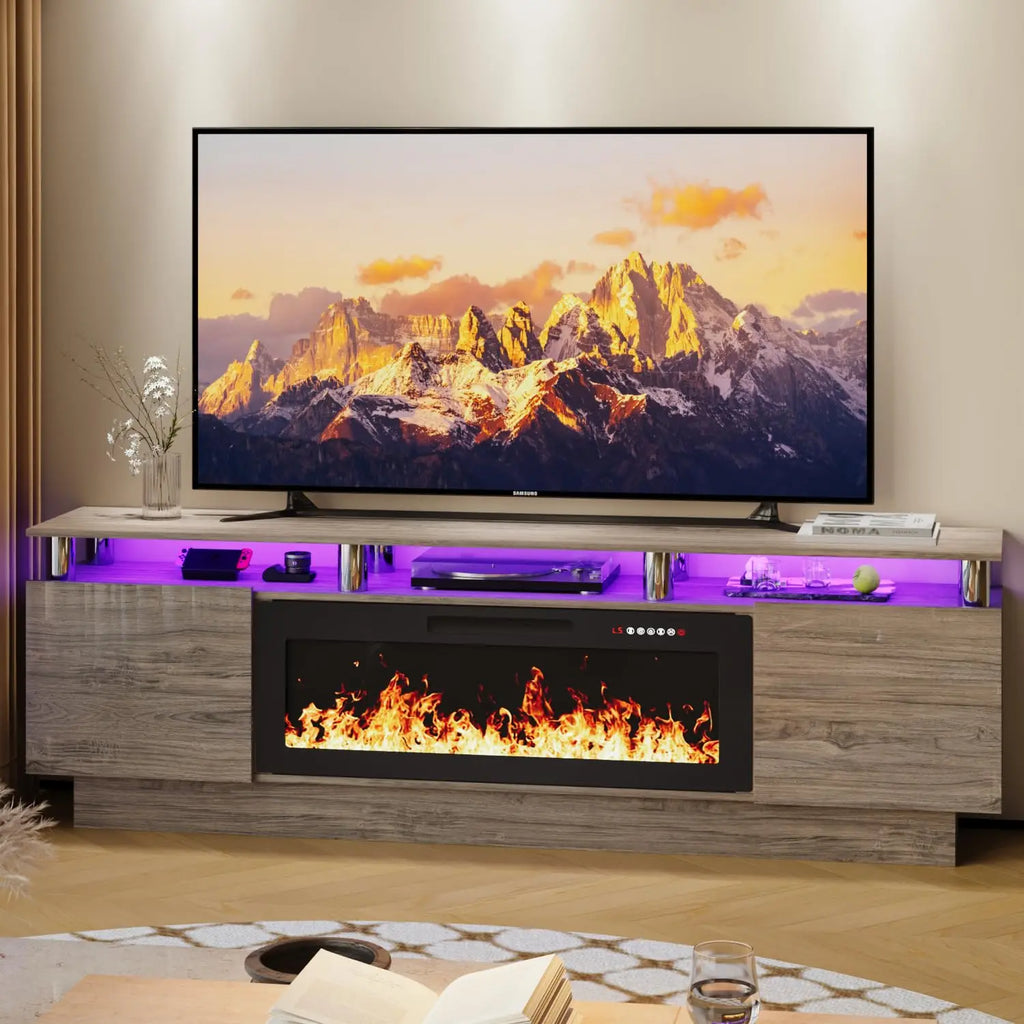 Modern Electric Fireplace TV Stand & Remote