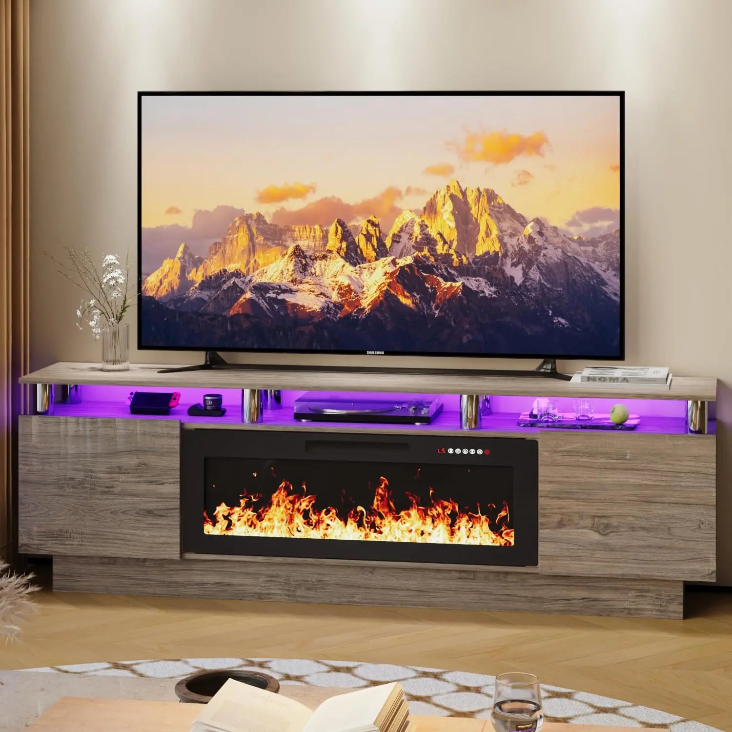 Modern Electric Fireplace TV Stand & Remote
