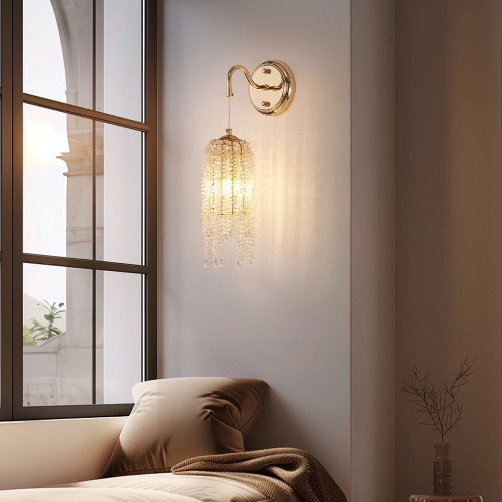 Gold Cascading Crystal Bead String Wall Sconces Set of 2