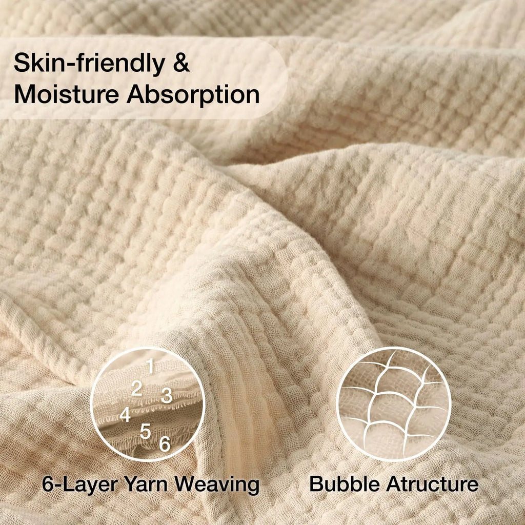 6 Layer Breathable Beige Cotton Blanket