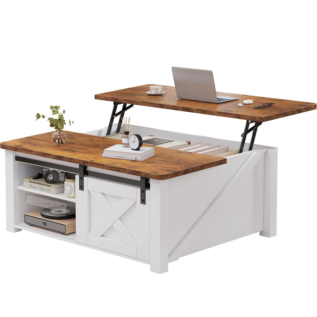 31.5" Wood Lift Top Coffee Table with Adjustable Storage Shelf