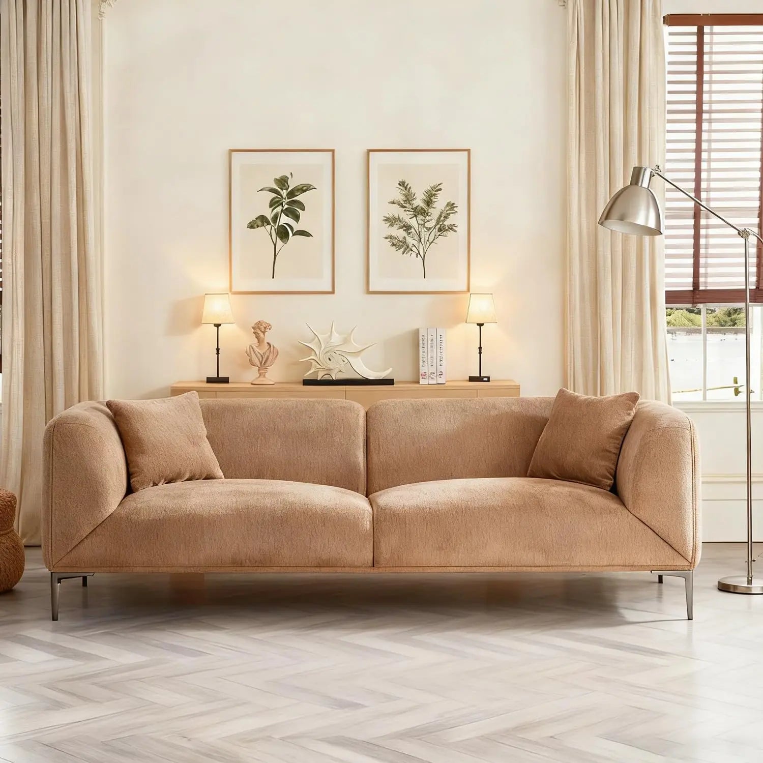 Modern Boucle Sofa with Metal Legs