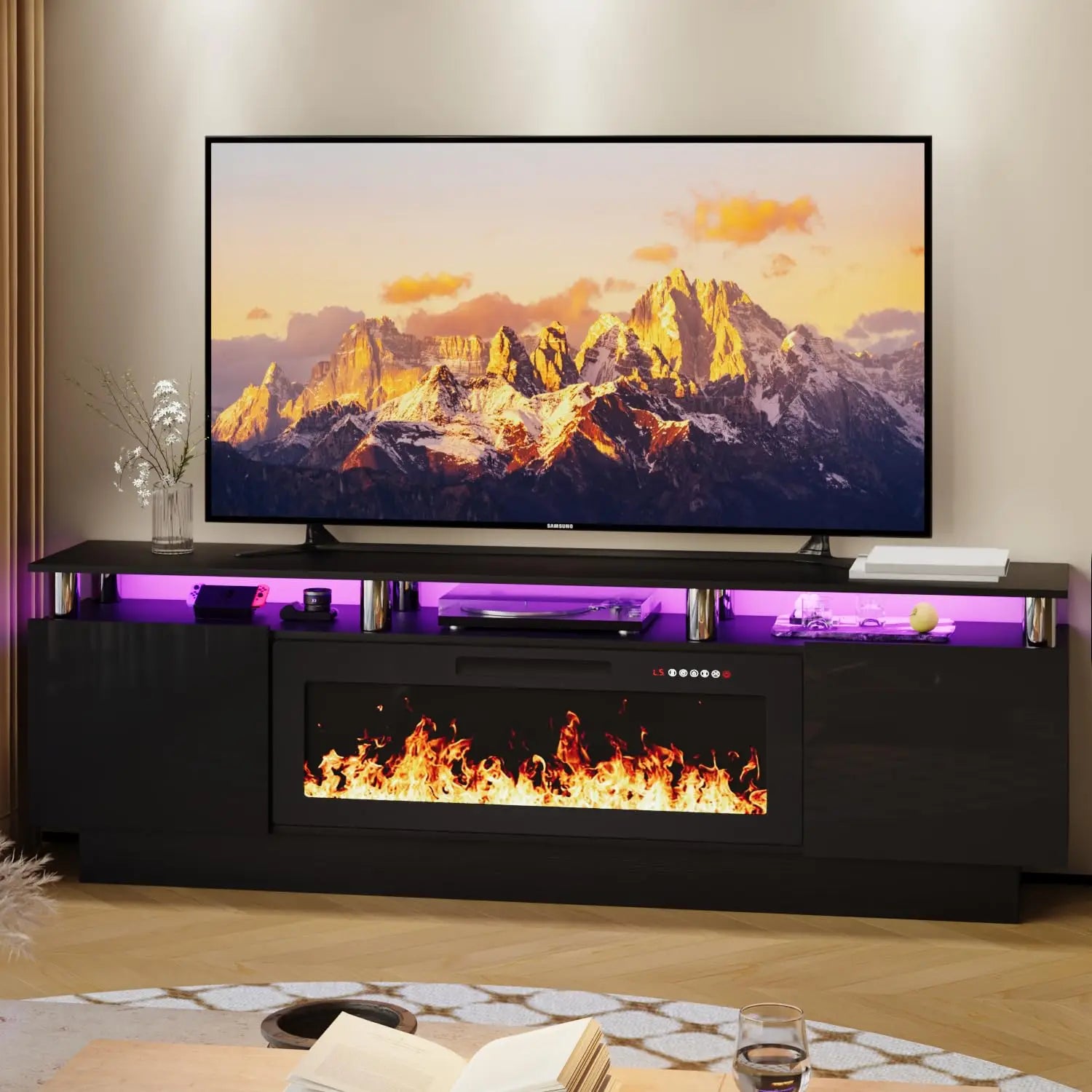 Modern Electric Fireplace TV Stand & Remote