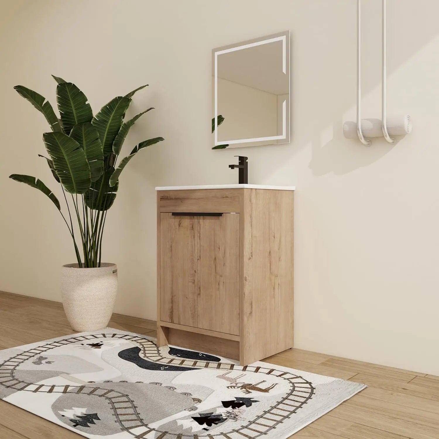 48" Modern Floor Stand Bathroom Sink with Cabinets