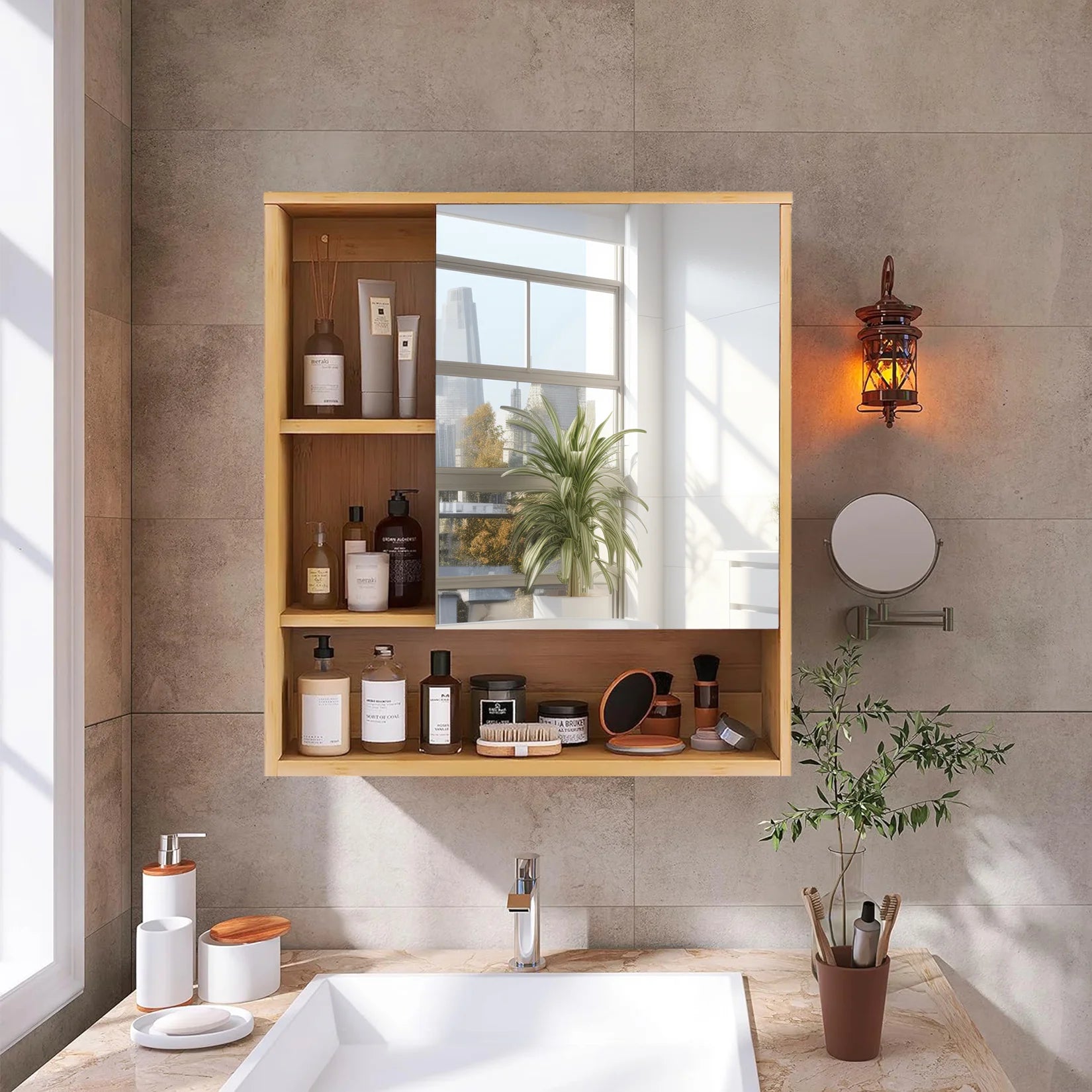 Natural Bamboo Bathroom Vanity Mirror