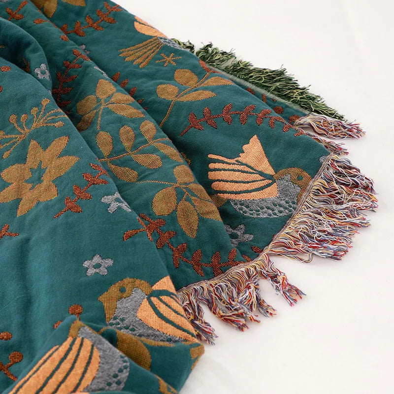 Reversible Boho Throw Blanket with Tassels