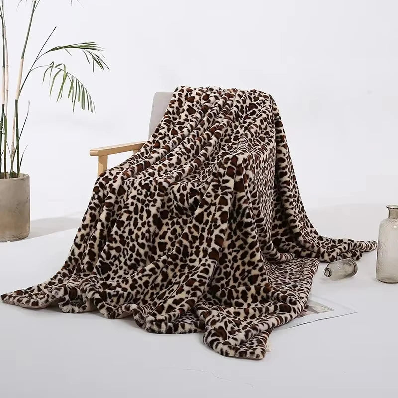 Leopard Print Blanket Faux Rabbit Fur