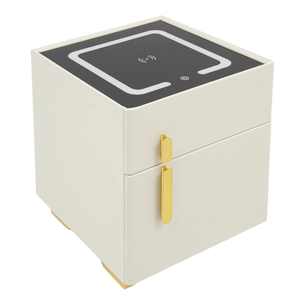 Smart Nightstand w/ Drawer, Safe & Wireless Charging