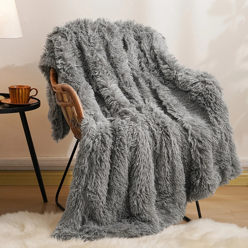 Luxury Ultra-Soft Faux Fur Blanket Double-Sided Plush Warmth Thick Cozy Winter Bedding for Sofa Bed Chair Machine Washable