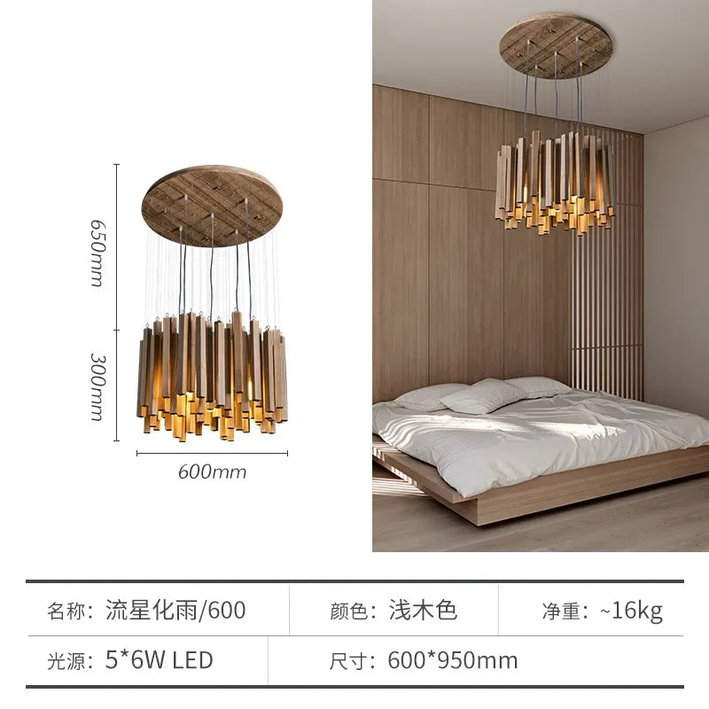 Retro Wooden Hanging Chandelier