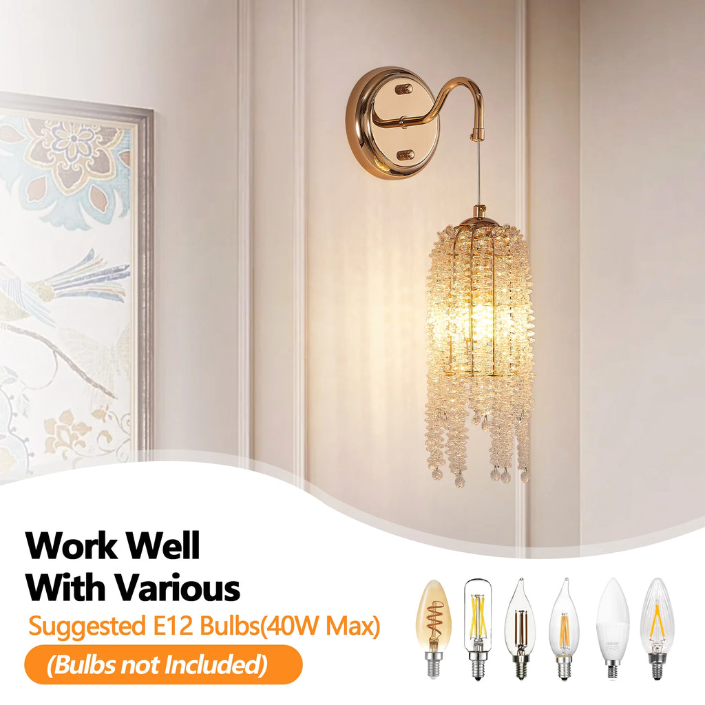Gold Cascading Crystal Bead String Wall Sconces Set of 2