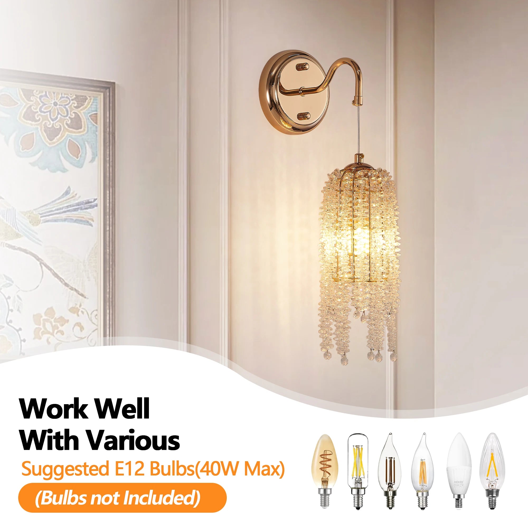 Gold Cascading Crystal Bead String Wall Sconces Set of 2
