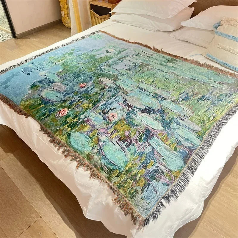 Monet Oil Painting Lotus Blankets