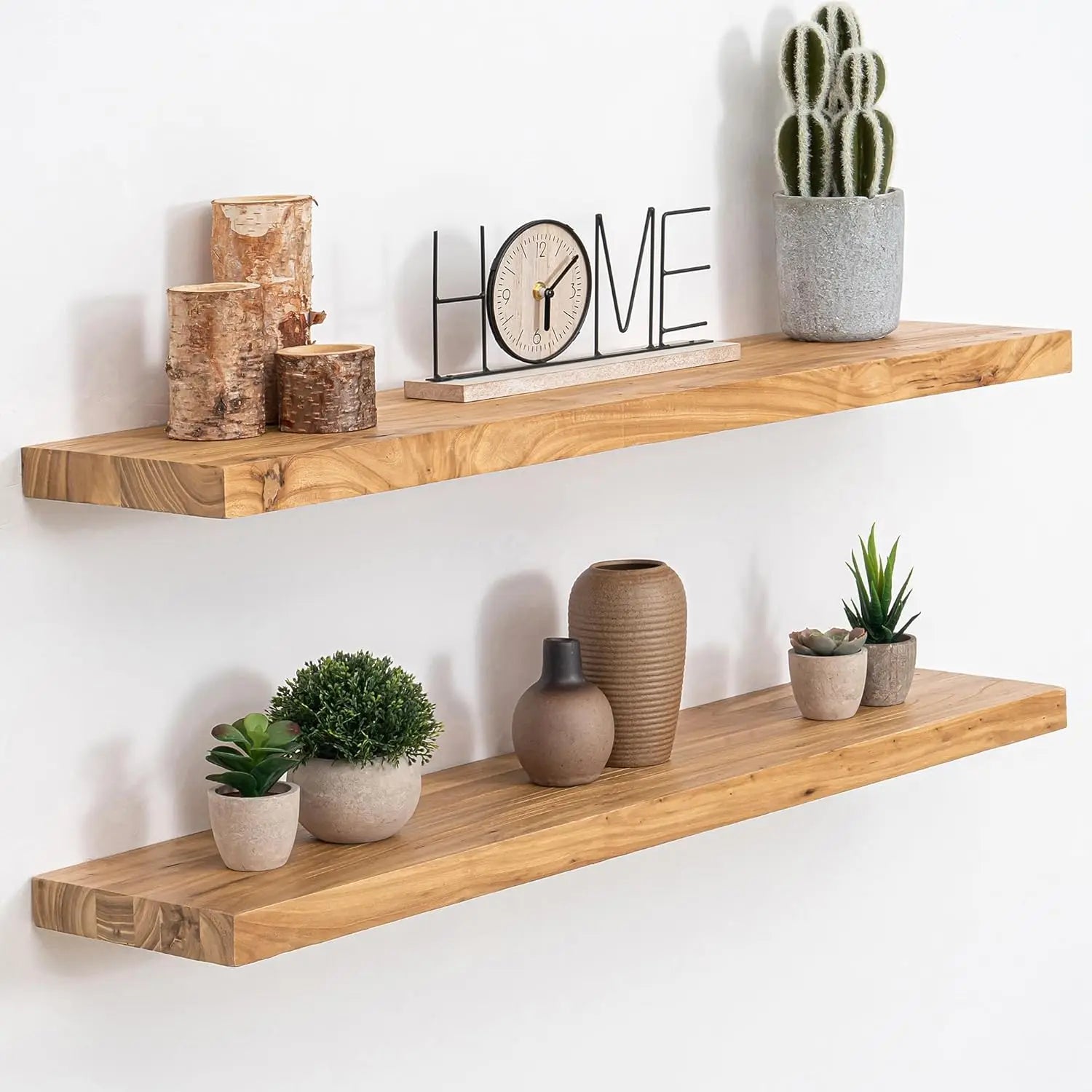 Rustic Elm Wood Floating Shelves, 36 Inch Set of 2