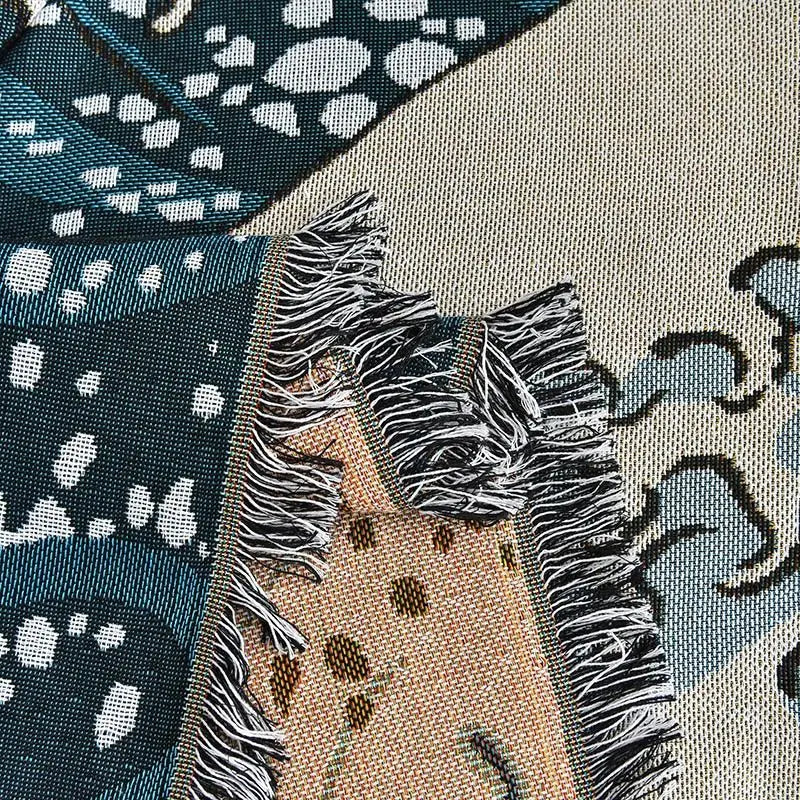Japanese Ukiyo-e Great Wave Jacquard Throw Blanket