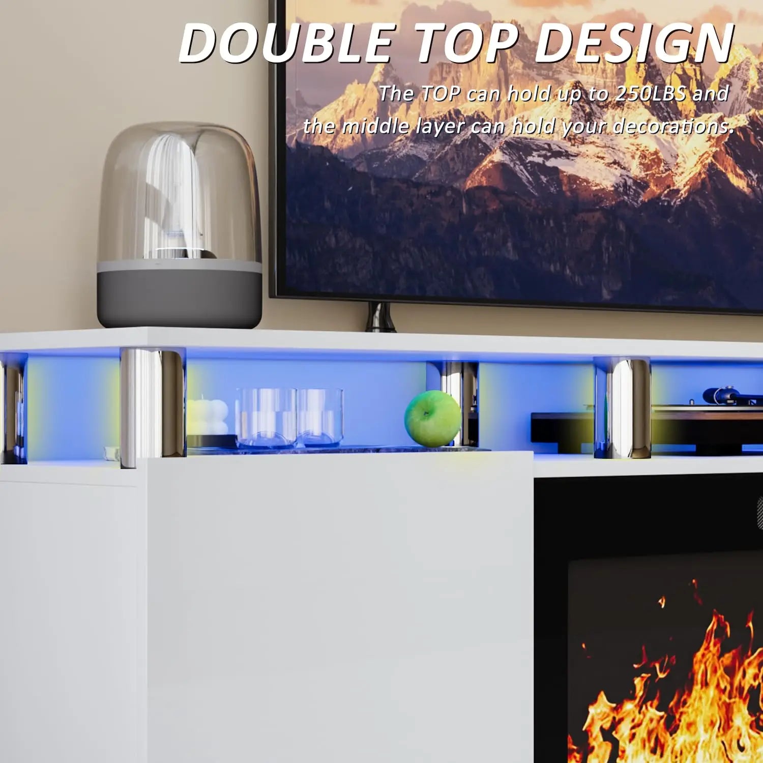 Modern Electric Fireplace TV Stand & Remote