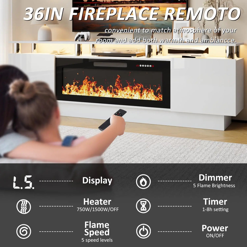 Modern Electric Fireplace TV Stand & Remote