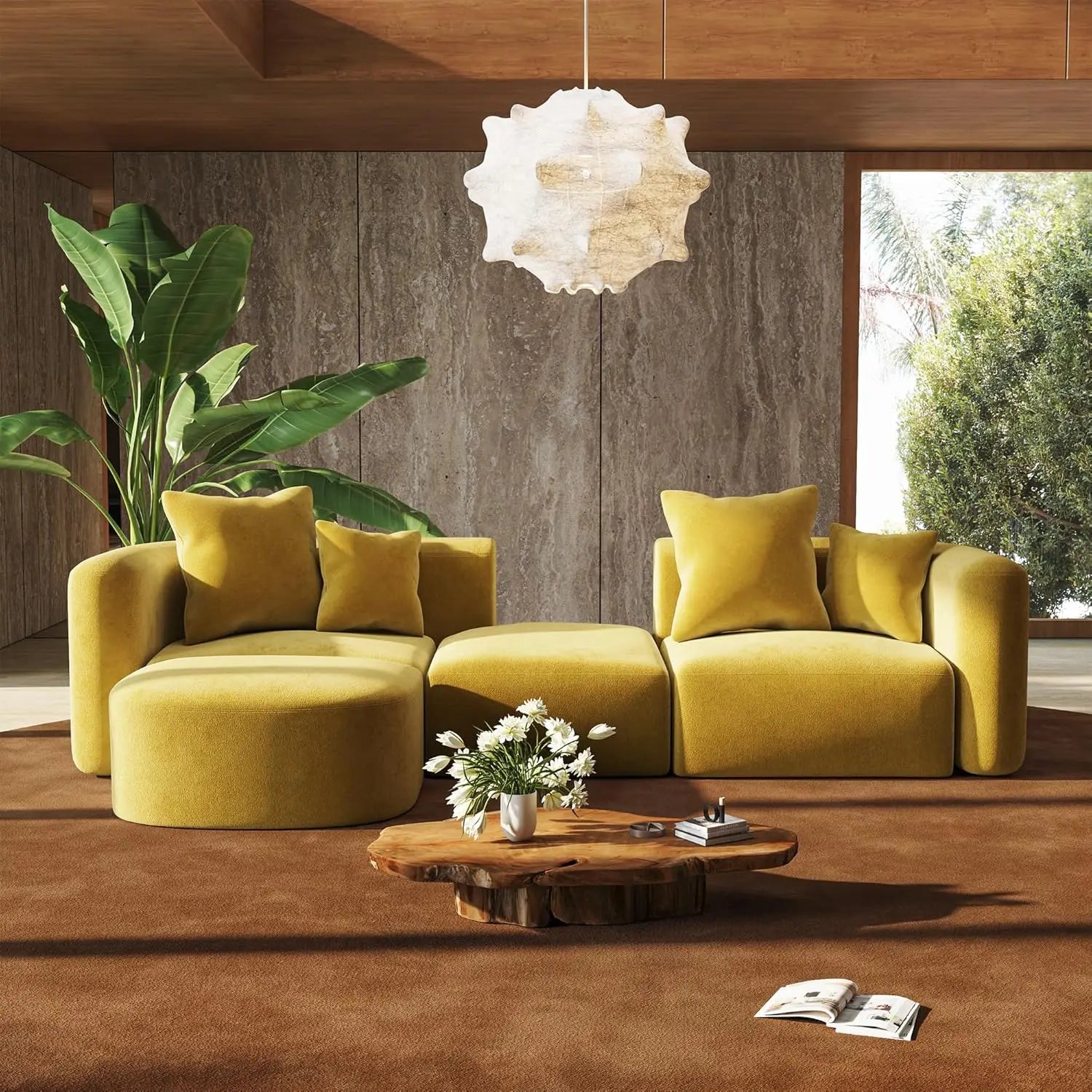 Minimalist Modern Curved Back Sofa with Ottoman