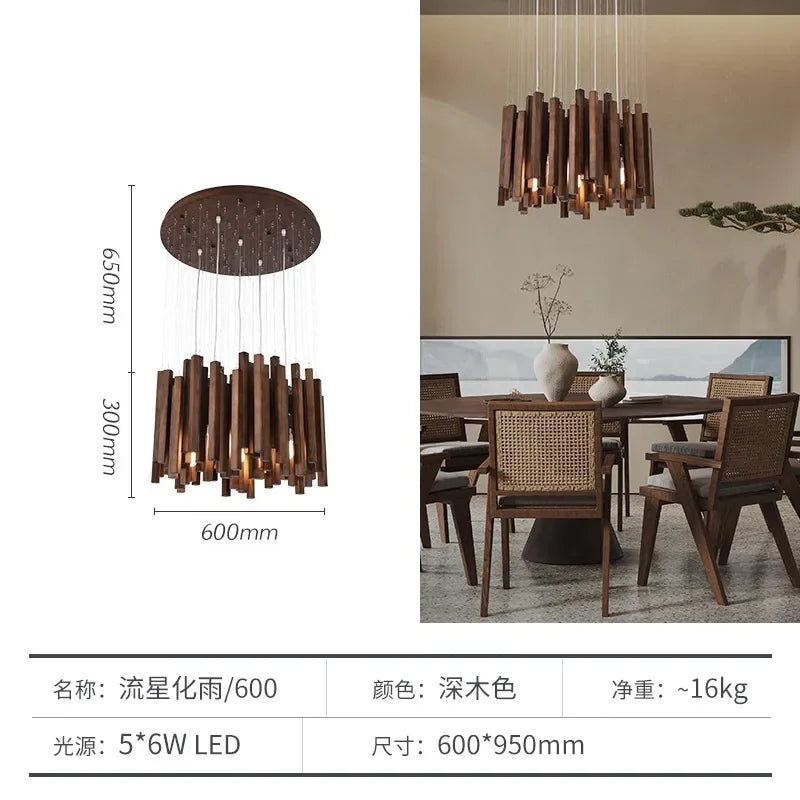 Retro Wooden Hanging Chandelier