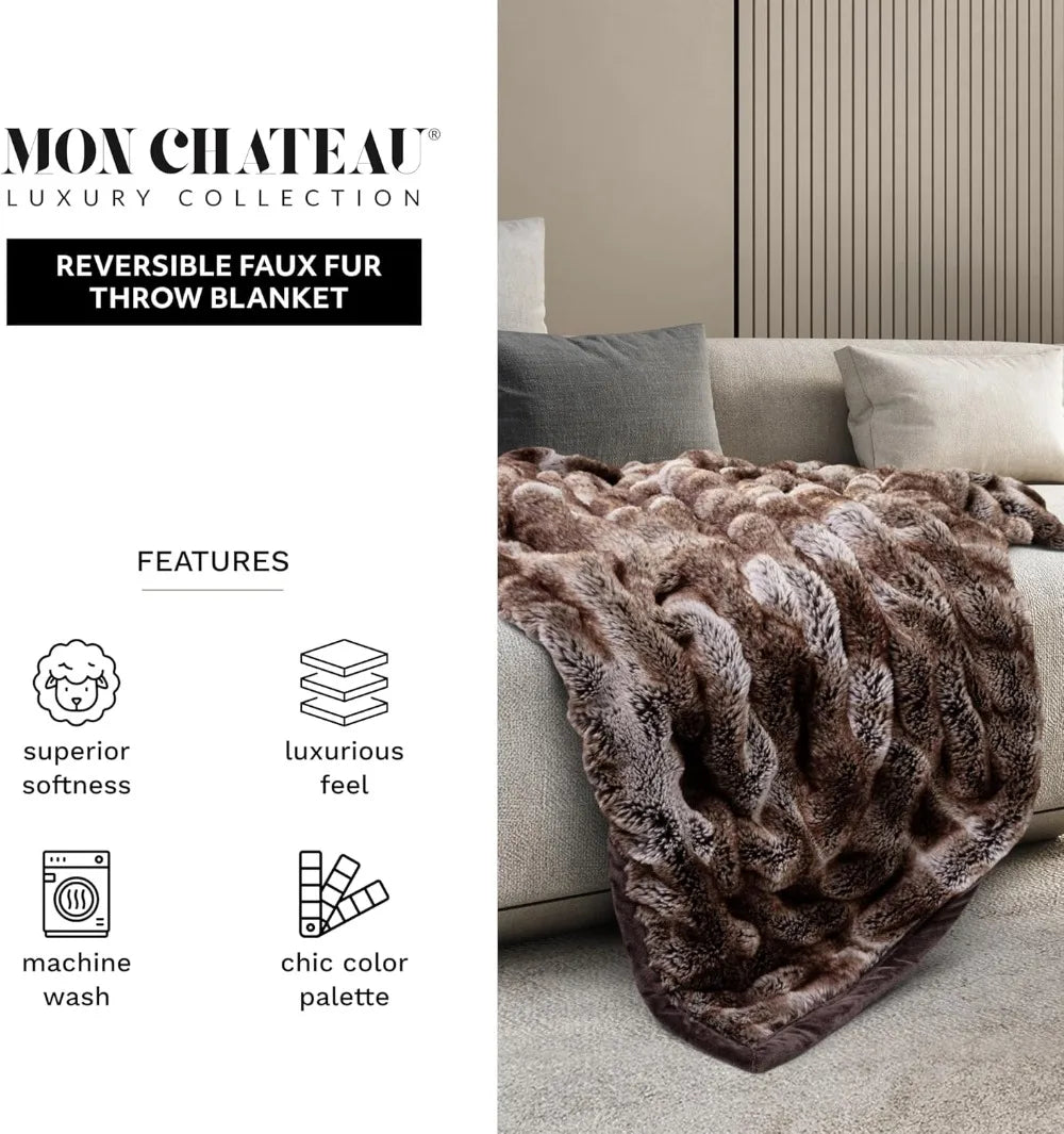 Reversible Faux Fur Throw Blanket