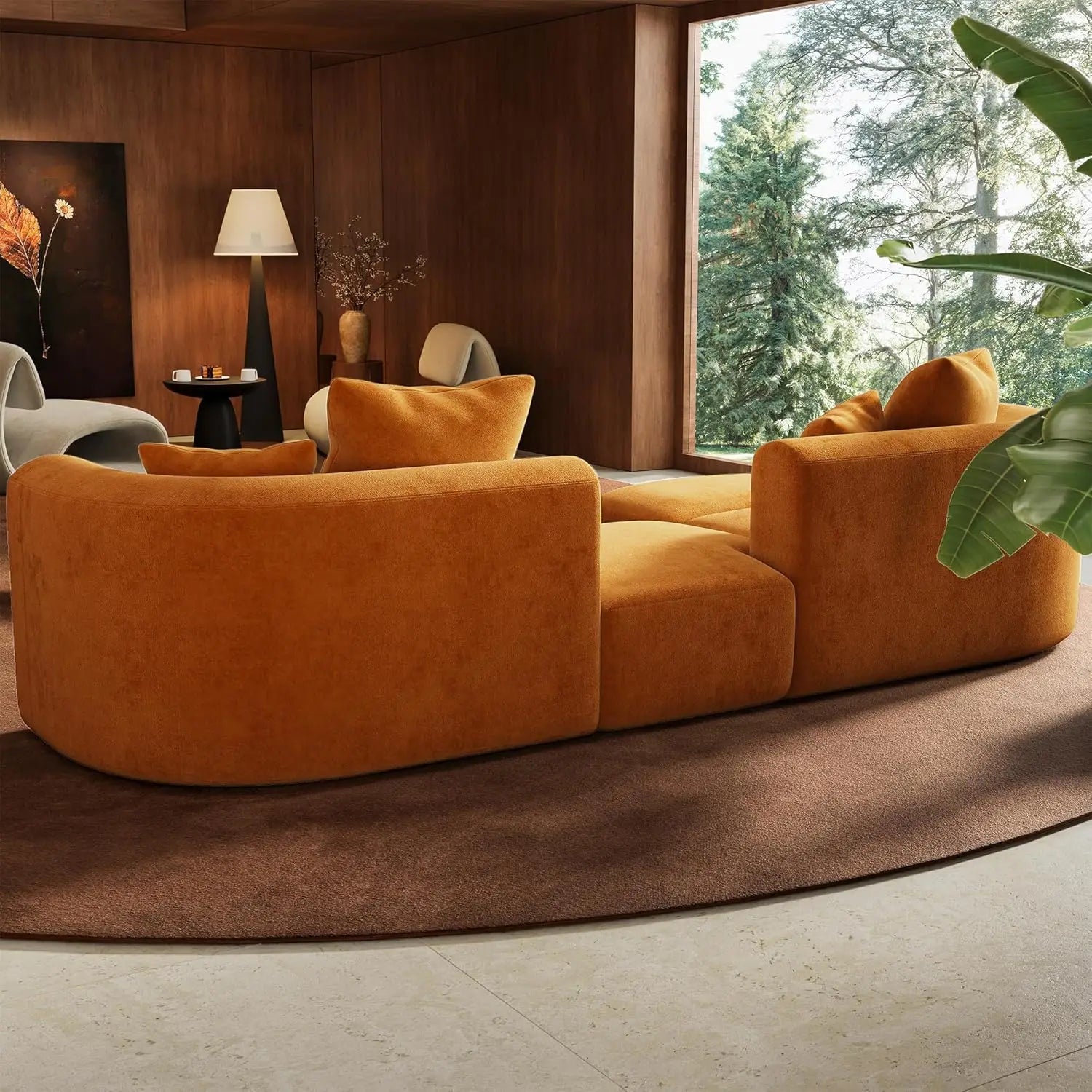 Minimalist Modern Curved Back Sofa with Ottoman