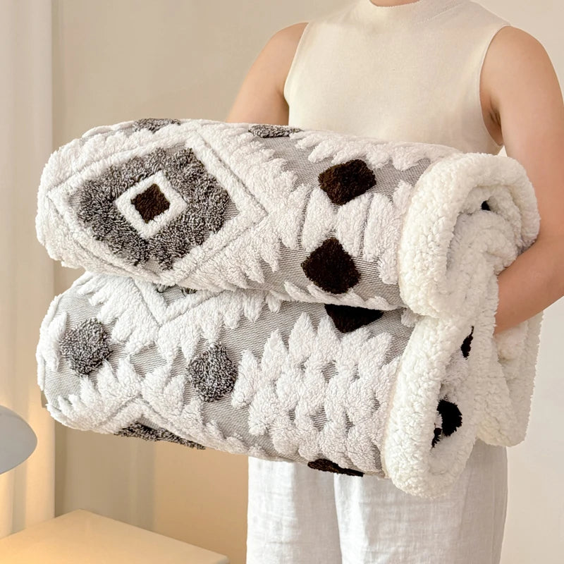 Geometric Patterned Jacquard Fleece Blanket