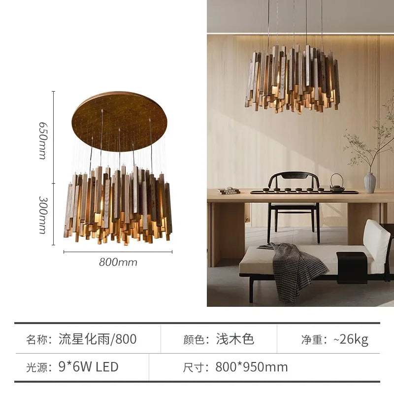 Retro Wooden Hanging Chandelier