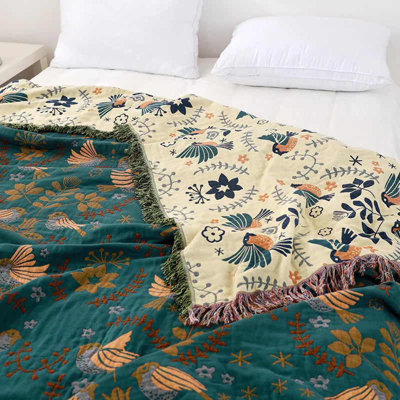 Reversible Boho Throw Blanket with Tassels