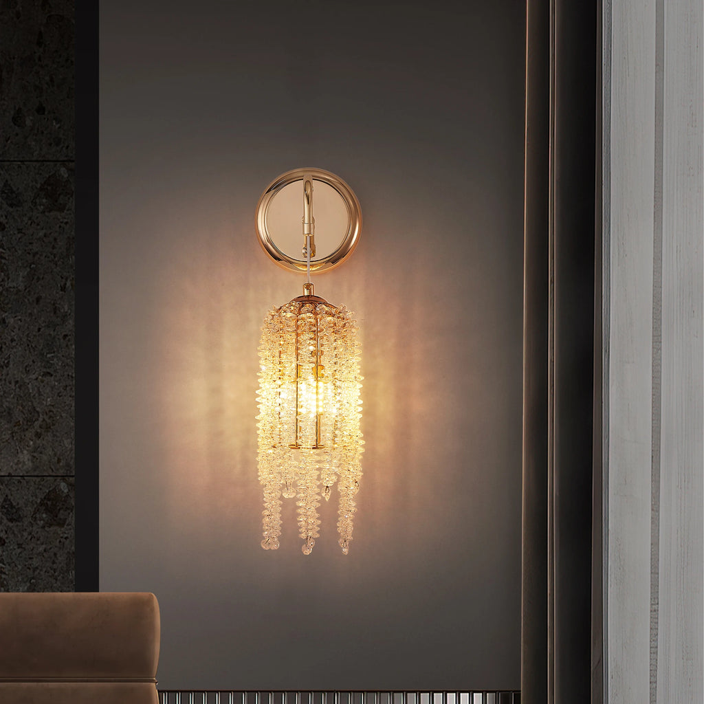 Gold Cascading Crystal Bead String Wall Sconces Set of 2