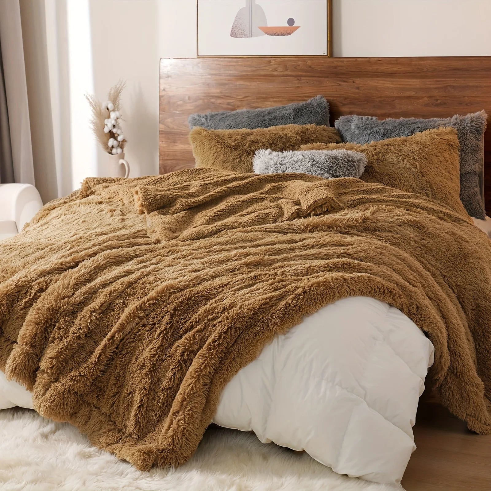 Luxury Ultra-Soft Faux Fur Blanket Double-Sided Plush Warmth Thick Cozy Winter Bedding for Sofa Bed Chair Machine Washable