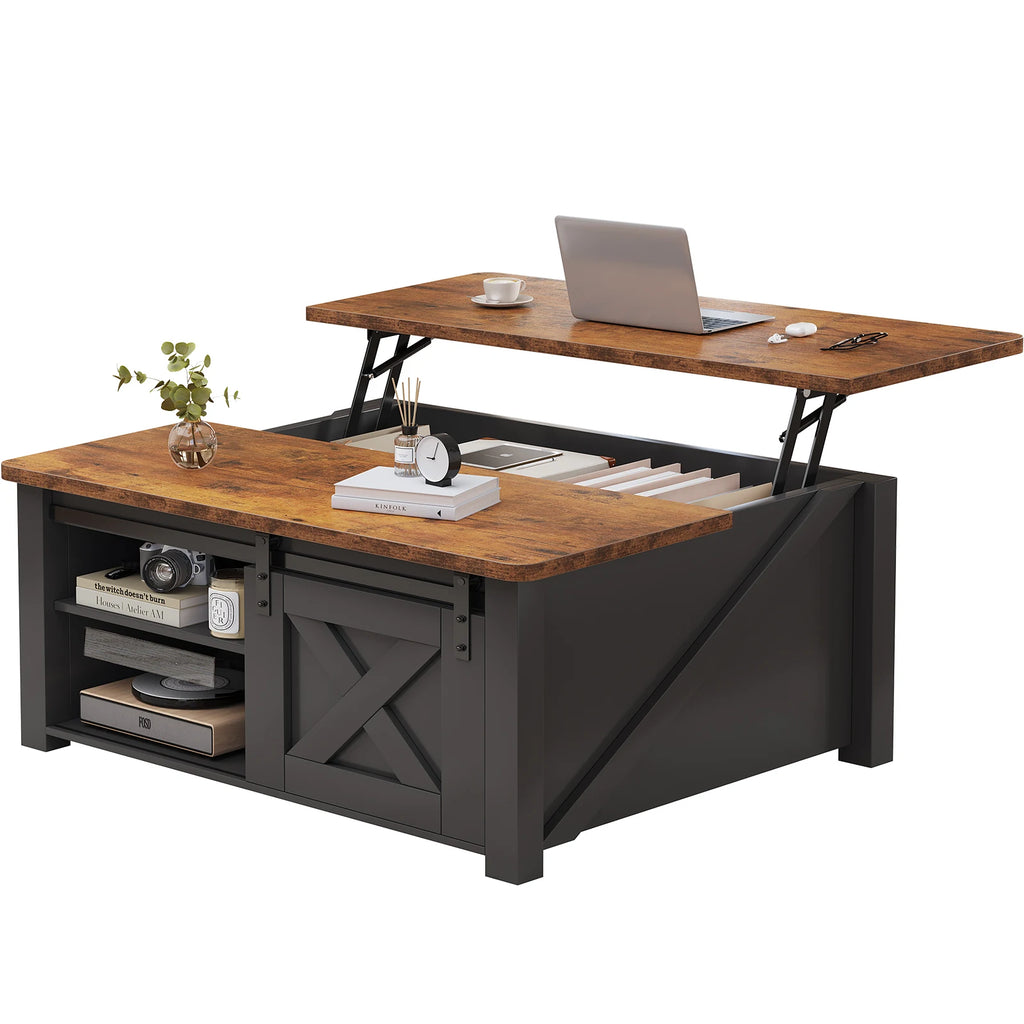31.5" Wood Lift Top Coffee Table with Adjustable Storage Shelf