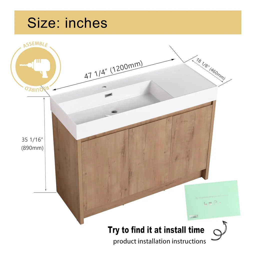 48" Modern Floor Stand Bathroom Sink with Cabinets