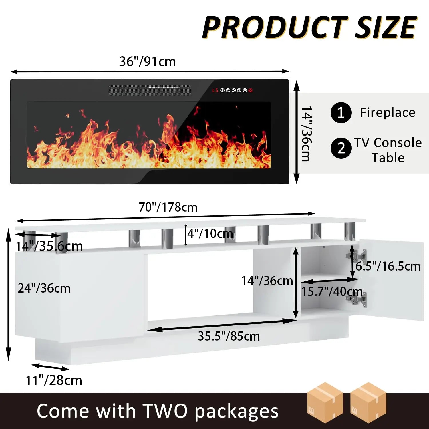 Modern Electric Fireplace TV Stand & Remote