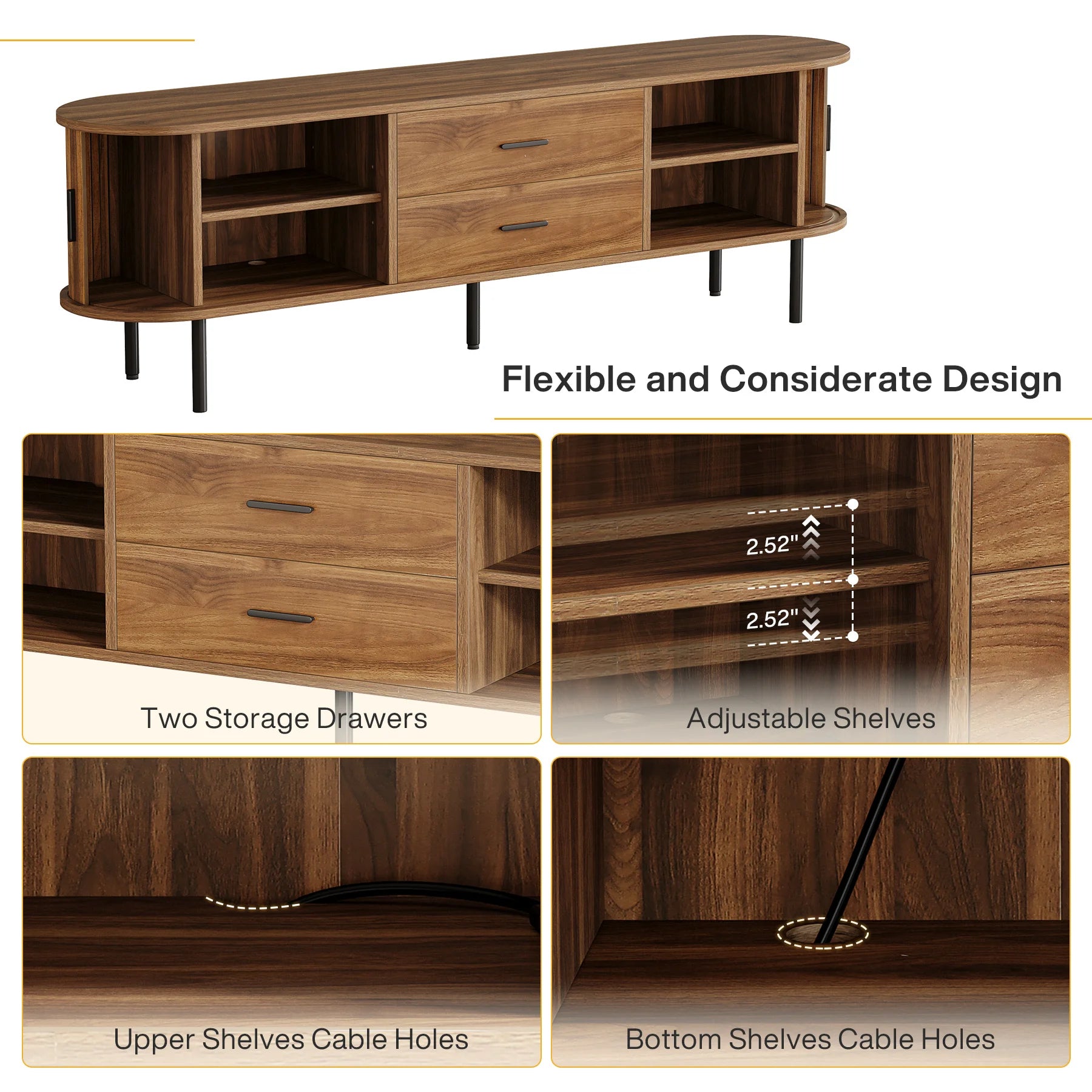 Mid-Century Modern TV Stand with Sliding Tambour Door