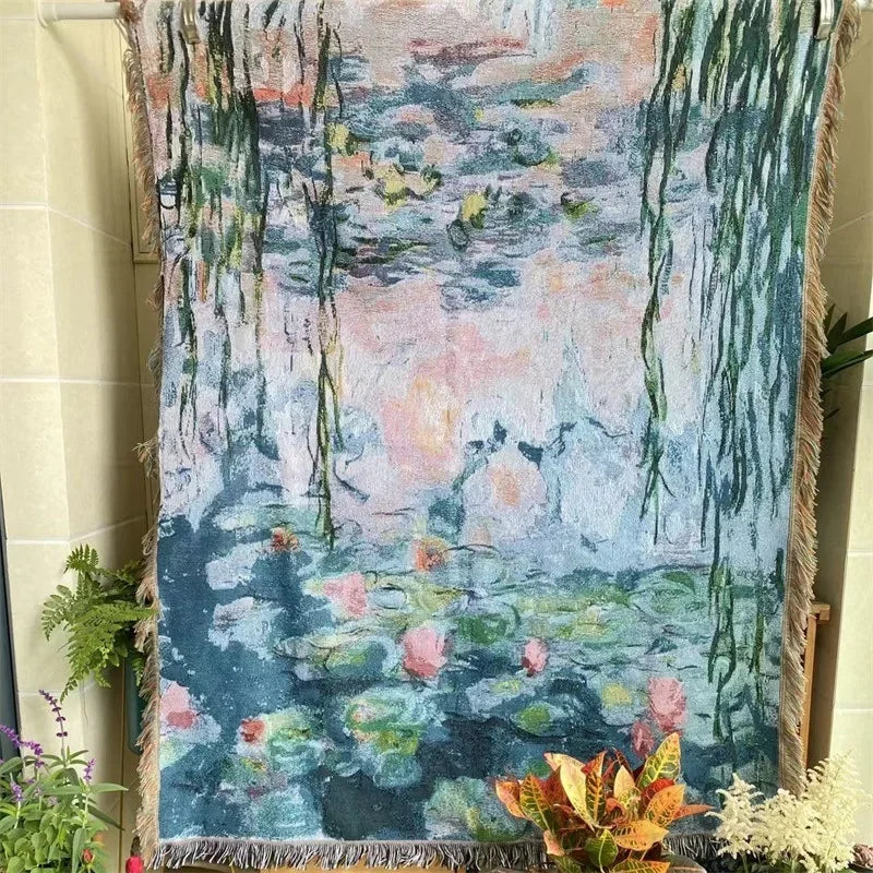 Monet Oil Painting Lotus Blankets
