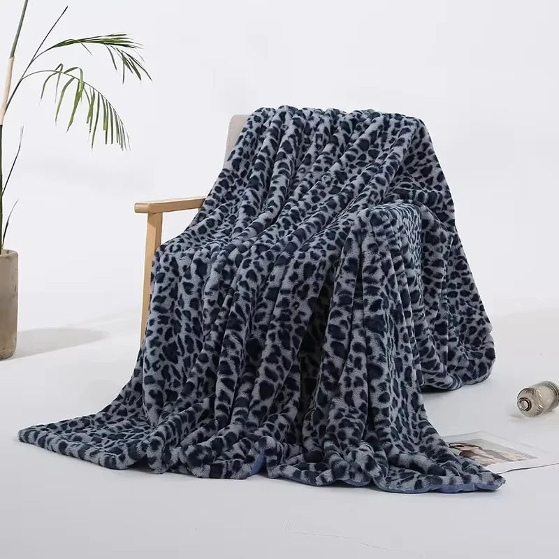 Leopard Print Blanket Faux Rabbit Fur