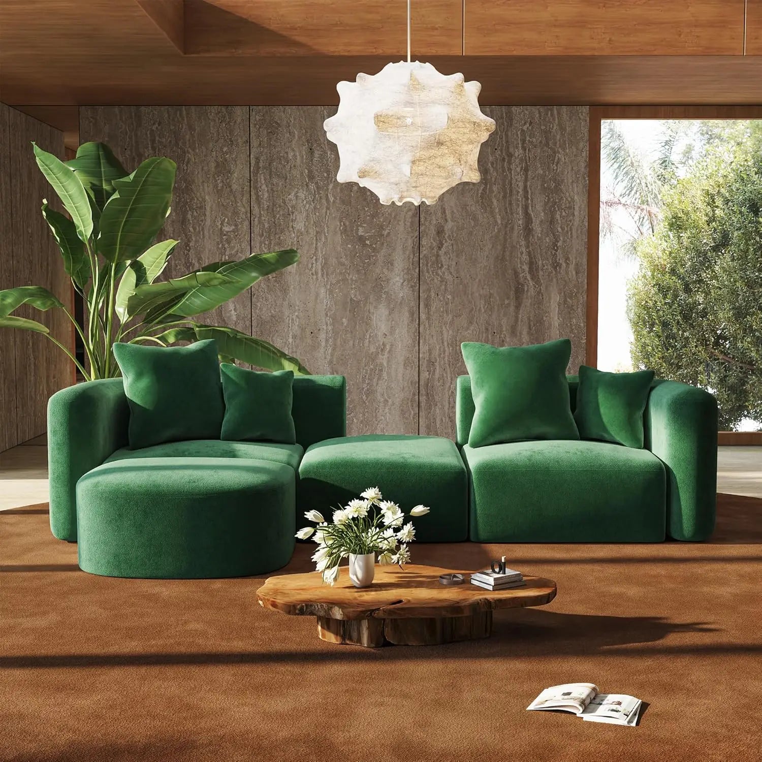 Minimalist Modern Curved Back Sofa with Ottoman