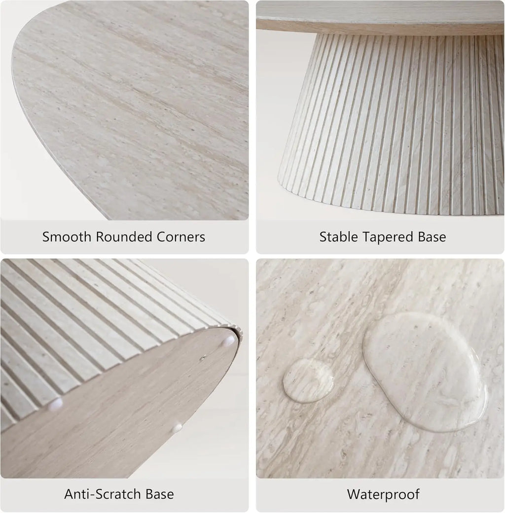 Modern Faux Stone Coffee Table with Fluted Design