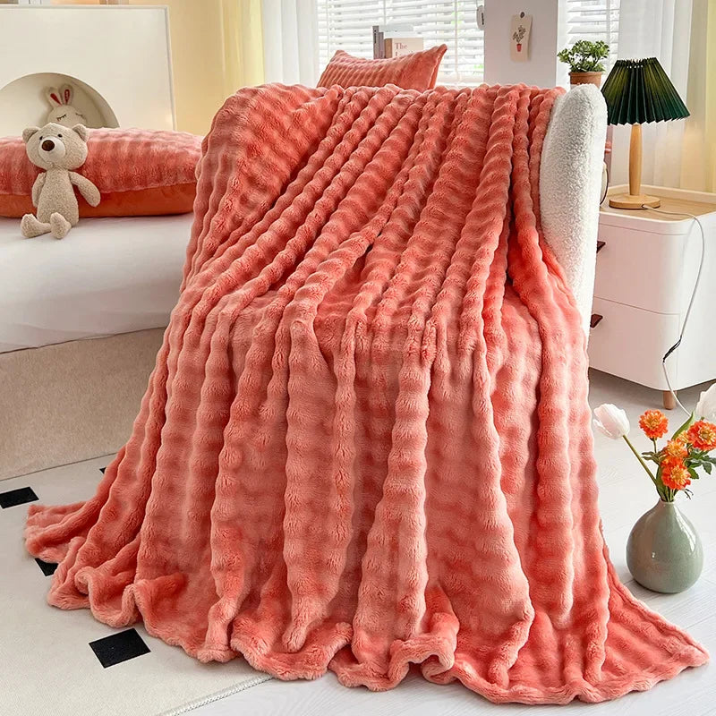 Luxurious Faux Rabbit Fur Throw Blanket