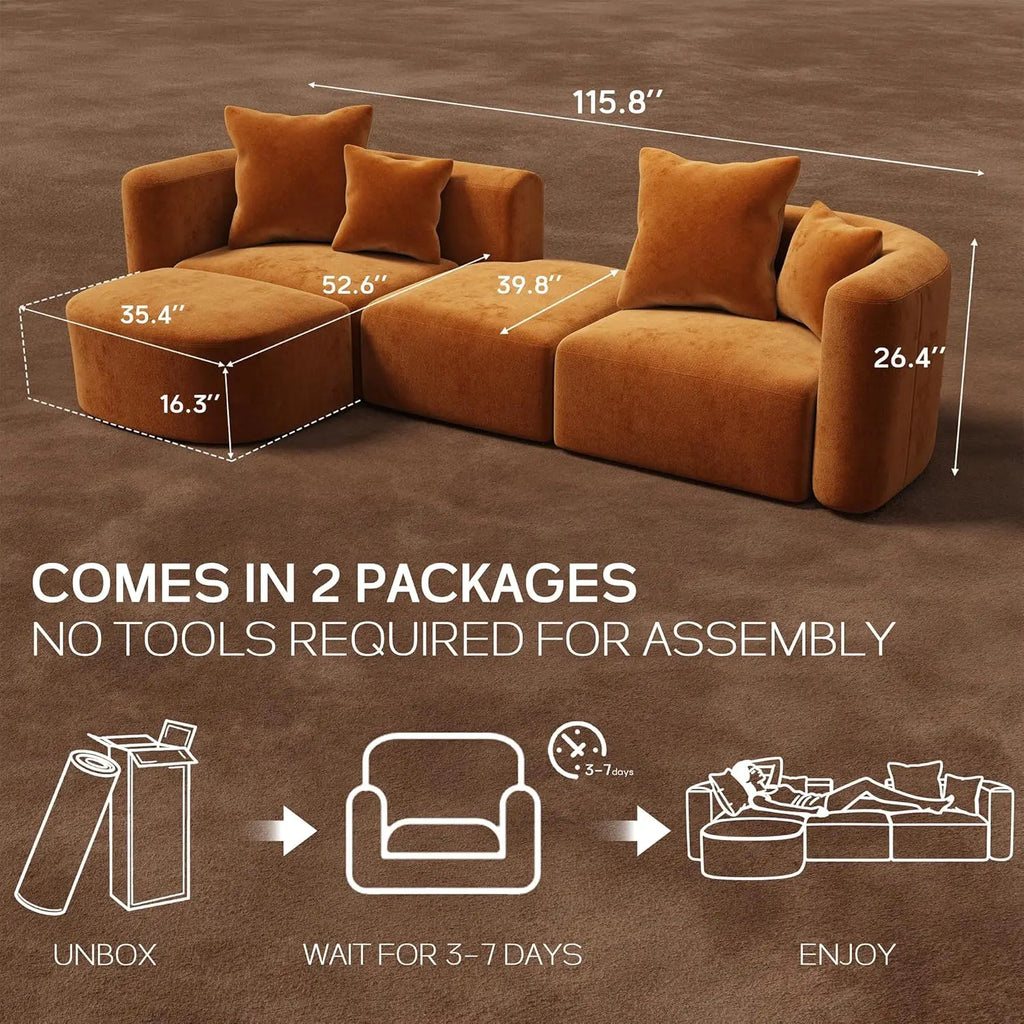 Minimalist Modern Curved Back Sofa with Ottoman