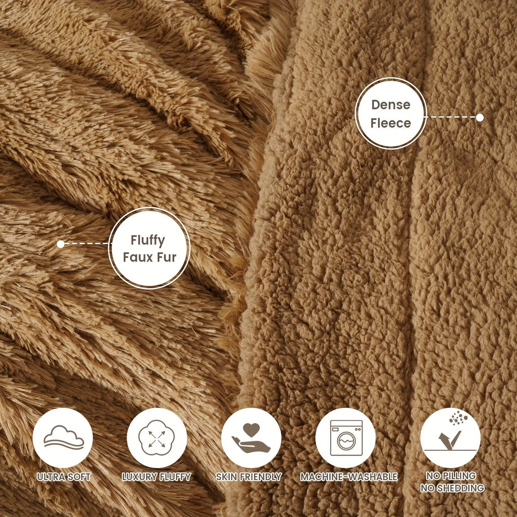 Luxury Ultra-Soft Faux Fur Blanket Double-Sided Plush Warmth Thick Cozy Winter Bedding for Sofa Bed Chair Machine Washable