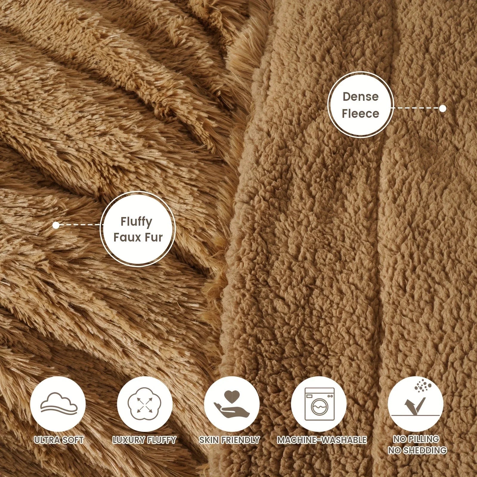 Luxury Ultra-Soft Faux Fur Blanket Double-Sided Plush Warmth Thick Cozy Winter Bedding for Sofa Bed Chair Machine Washable