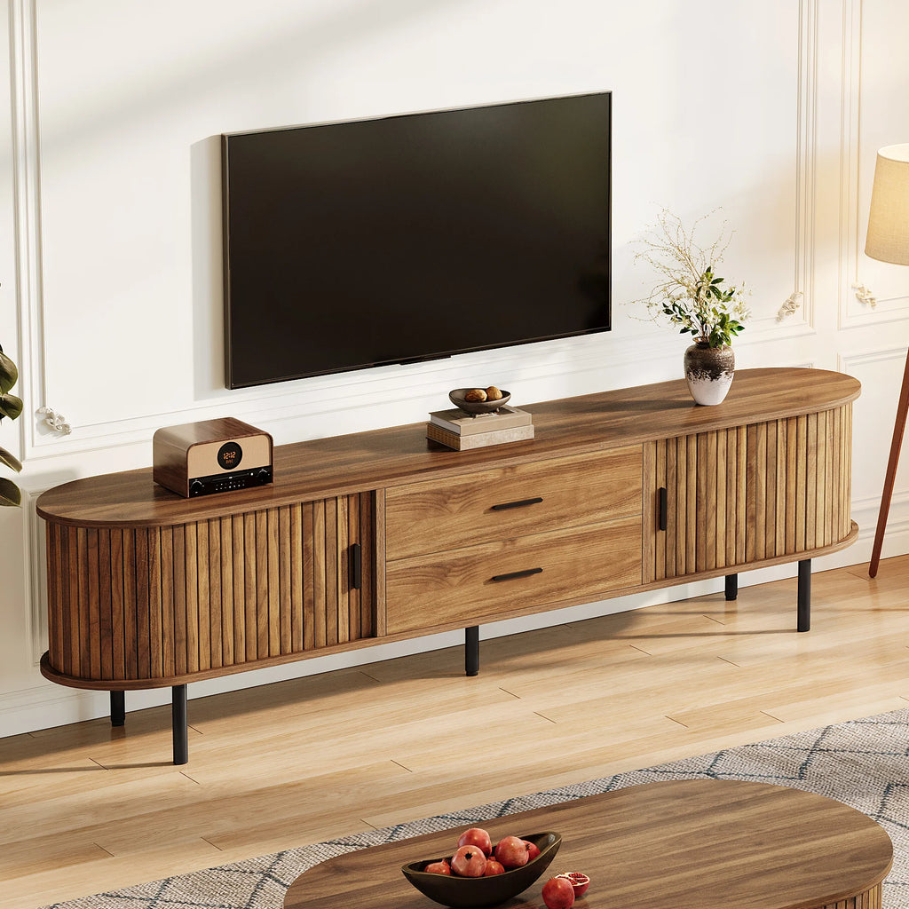 Mid-Century Modern TV Stand with Sliding Tambour Door
