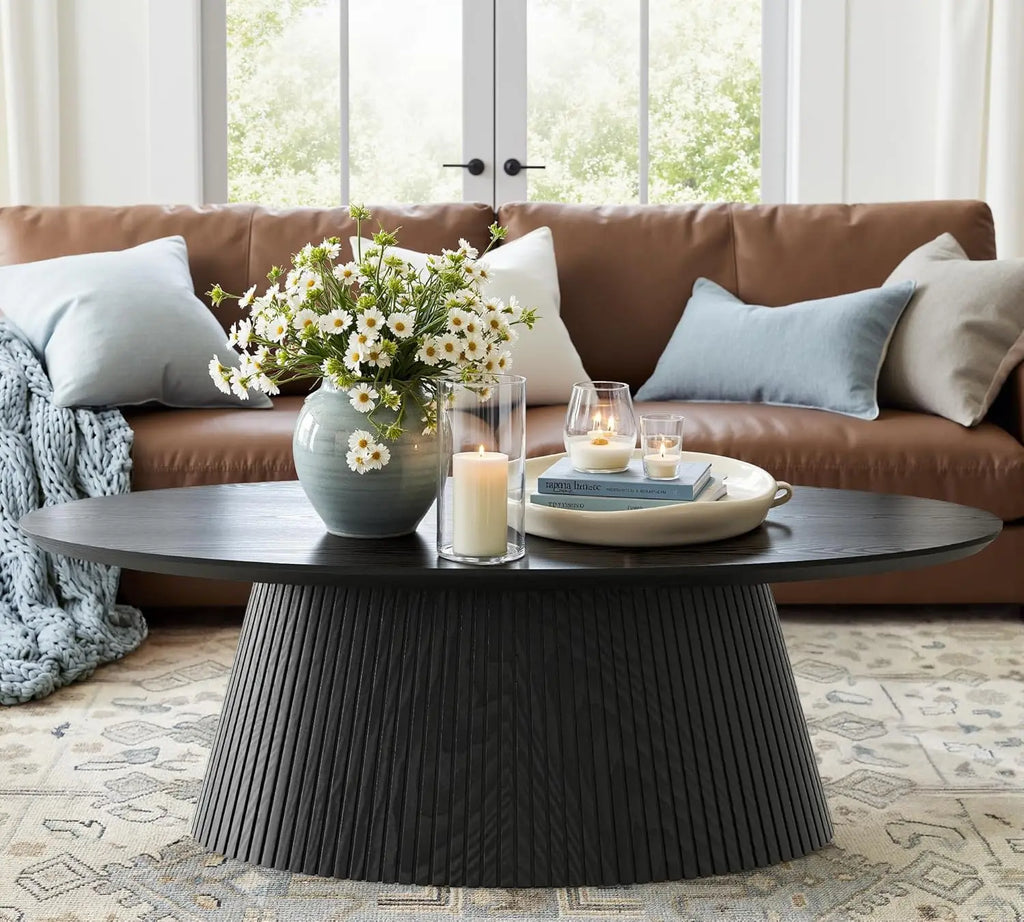 Modern Faux Stone Coffee Table with Fluted Design