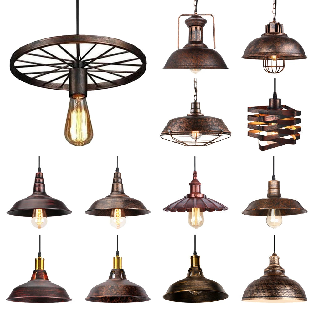 Industrial Vintage Rust Metal Pendant Lamps